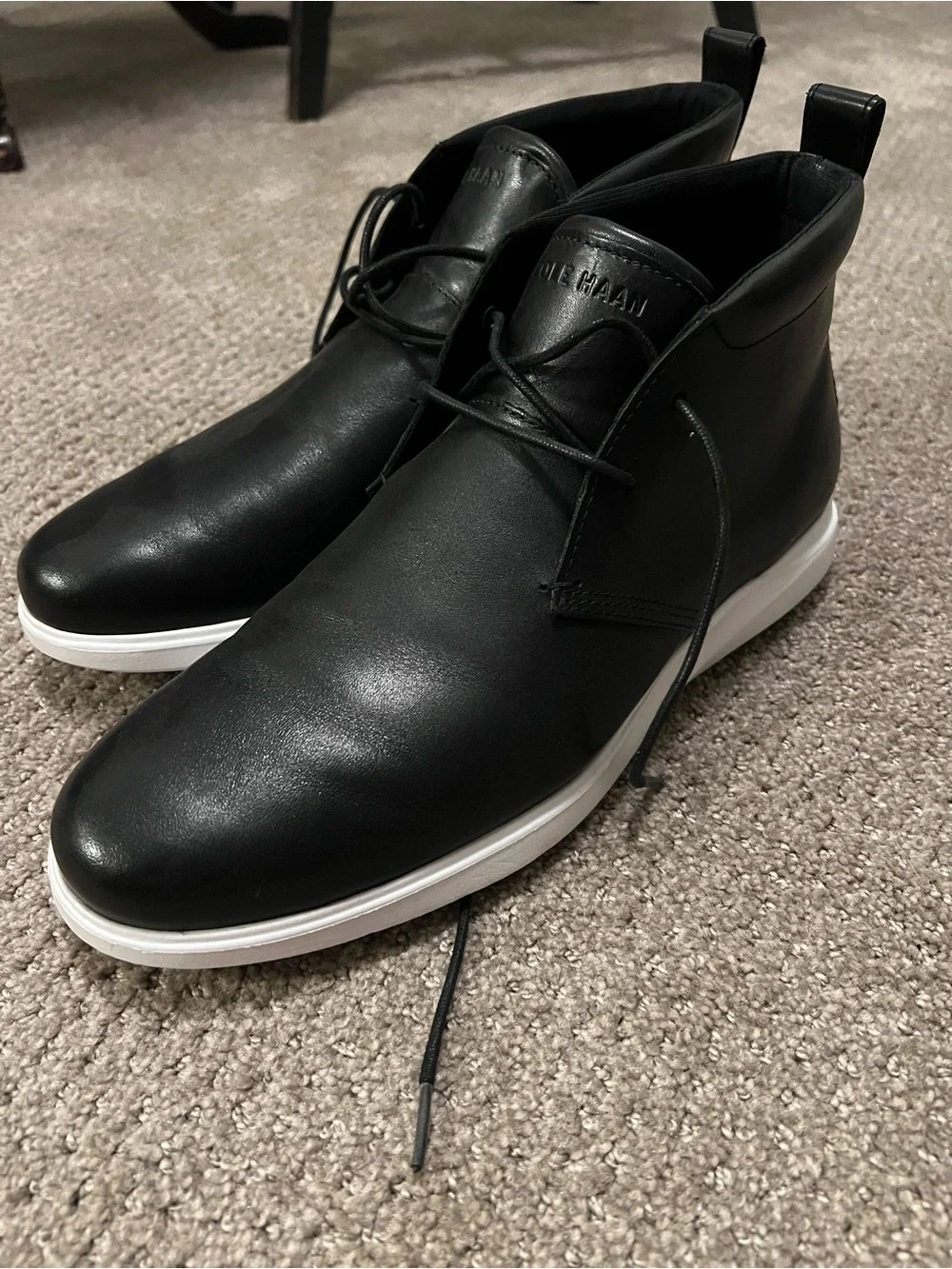 Cole Haan Black Leather Chukka Boots with White Sole